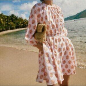 J.Crew Smocked-Waist Mini Dress Gathered Floral Block Print Cotton Lined Medium